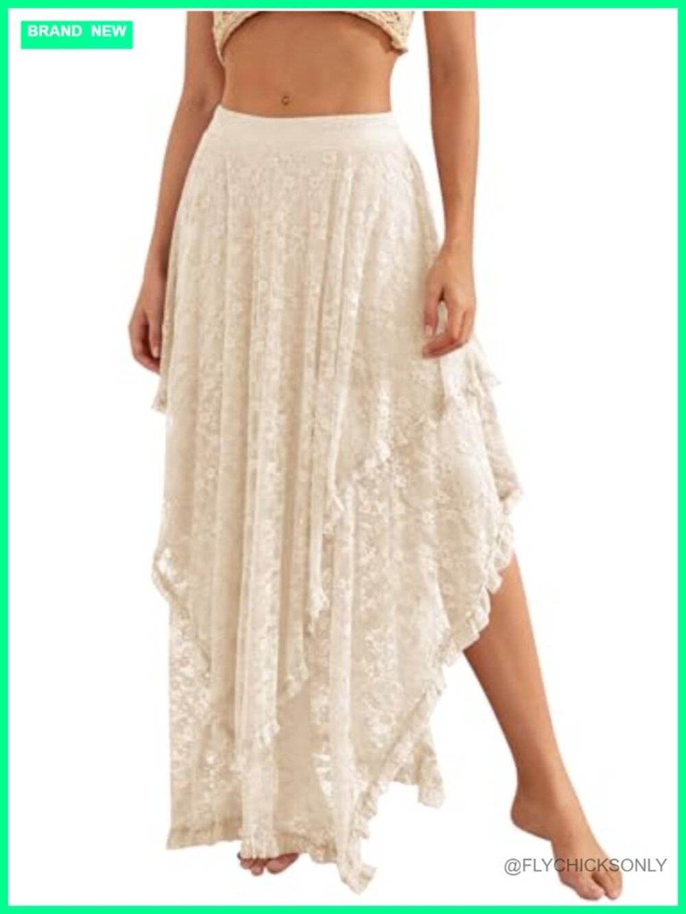 Lace Maxi Skirt Asymmetrical Layered Hem Built-in Shorts Beach Cover Up